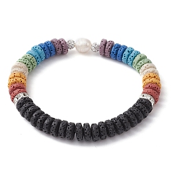 Colorido Pulsera elástica con cuentas de perlas y roca de lava natural teñida, colorido, diámetro interior: 2 pulgada (5 cm)