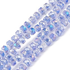 Royal Blue Transparent Electroplate Glass Beads Strands, Faceted, Rondelle, AB Color Plated, Royal Blue, 5.5x3.5~4mm, Hole: 1mm, about 100pcs/strand, 21.65~22.05 inch(55~56cm)