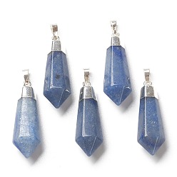 Blue Aventurine Natural Blue Aventurine Pendants, with Silver Brass Findings, Faceted, Bullet, 40x12x11mm, Hole: 7x5mm