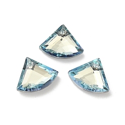 Light Blue Electroplated Glass Pendants, Back Plated, Faceted, Fan-Shaped, Light Blue, 12x15x5mm, Hole: 1.2mm