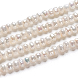Antique White Natural Cultured Freshwater Pearl Beads Strands, Rondelle, Antique White, 4.8~5.5x3.5~4.5mm, Hole: 0.5mm, about 49pcs/strand, 7.01 inch(17.8cm)
