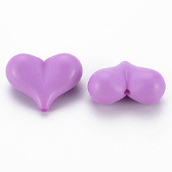 Medium Orchid Opaque Acrylic Beads, Heart, Medium Orchid, 17x22x10mm, Hole: 1.4mm, about 255pcs/500g