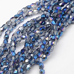 Cornflower Blue Electroplate Glass Beads Strands, Half Rainbow Plated, Faceted, Cube, Cornflower Blue, 4x4x4mm, Hole: 1mm, about 100pcs/strand, 15.7 inch