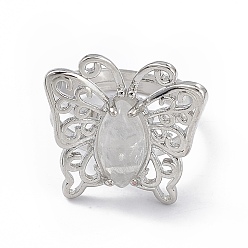 Cristal de Quartz Bague réglable papillon en cristal de quartz naturel, bijoux en laiton platine pour femme, sans cadmium et sans plomb, taille us 8 1/2 (18.5 mm)