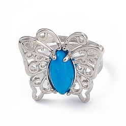 Synthetic Turquoise Synthetic Blue Turquoise Butterfly Adjustable Ring, Platinum Brass Jewelry for Women, Cadmium Free & Lead Free, US Size 8 1/2(18.5mm)