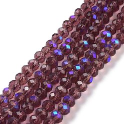 Púrpura Abalorios de vidrio electrochapa, medio arco iris chapado, facetados, Rondana plana, púrpura, 8x6 mm, agujero: 1 mm, sobre 65~68 unidades / cadena, 15.7~16.1 pulgada (40~41 cm)