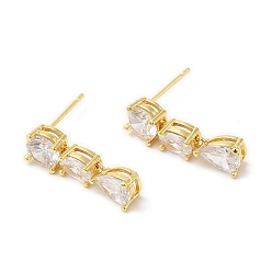 Real 18K Gold Plated Rack Plating Brass Teardrop Stud Earrings with Crystal Rhinestone for Women, Long-Lasting Plated, Lead Free & Cadmium Free, Real 18K Gold Plated, 20x6mm