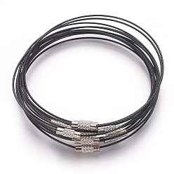 Black Steel Wire Bracelet Making, with Alloy Clasp, Black, 72mm