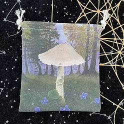 Champignons Stockage de cartes de tarot en tissu sacs à cordon, support de rangement de bureau de tarot, motif aux champignons, 18x13 cm