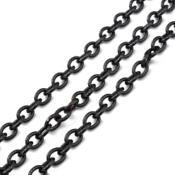 Electrophoresis Black 304 Stainless Steel Textured Cable Chains, Unwelded, with Spool, Electrophoresis Black, 8x6x1.3mm, 32.8 Feet(10m)/roll