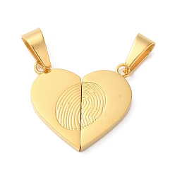 Золотой Вакуумное покрытие 304 подвески из нержавеющей стали, пара подвески, сердце с подвеской в виде отпечатка пальца, золотые, 23x24.5x2 мм, отверстие : 9x5.5 мм