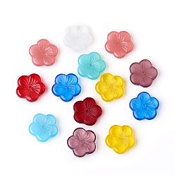 Mixed Color Czech Glass Beads, Opaque and Transparent Effect, Flower, Mixed Color, 14x4mm, Hole: 1mm, about 120pcs/bag