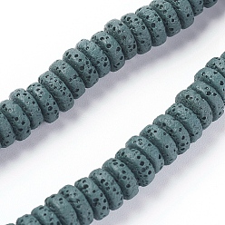 Dark Slate Gray Natural Lava Rock Beads Strands, Dyed, Flat Round/Disc, Dark Slate Gray, 8~8.5x3~4mm, Hole: 2mm, about 62 pcs/Strand, 7.87 inch(20 cm)