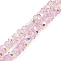 Rose Nacré Cuisson des brins de perles de verre transparentes peintes, imitation opalite, facette, de couleur plaquée ab , ronde, perle rose, 8x6.5mm, Trou: 1.4mm, Environ 64~65 pcs/chapelet, 16.34~16.54'' (41.5~42 cm)