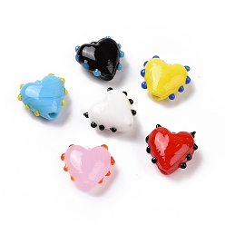 Mixed Color Handmade Lampwork Beads, Bumpy, Heart, Mixed Color, 15.5x17x8mm, Hole: 1.4~1.6mm