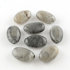 Gris Perles acryliques ovale imitation de pierres précieuses, grises , 41x26x15mm, trou: 3 mm, environ 46 pcs / 500 g