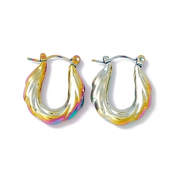 Rainbow Color Ion Plating(IP) 304 Stainless Steel Thick Hoop Earrings for Women, Rainbow Color, 23x18.5x4mm, Pin: 0.6mm