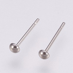 Stainless Steel Color 202 Stainless Steel Stud Earring Findings, with 304 Stainless Steel Pin, Half Round, Stainless Steel Color, 3x1.5mm, Pin: 0.8mm
