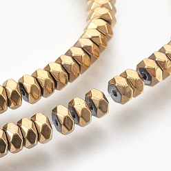 Golden Plated Electroplated Non-magnetic Synthetic Hematite Bead Strand, Heishi Beads, Flat Round/Disc, Faceted, Golden Plated, 4x2mm, Hole: 0.7mm, about 186pcs/strand, 15.55 inch(39.5cm)