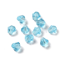 Deep Sky Blue Glass Imitation Austrian Crystal Beads, Faceted, Diamond, Deep Sky Blue, 4x4mm, Hole: 0.7mm