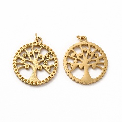 Real 14K Gold Plated Ion Plating(IP) 304 Stainless Steel Pendant Rhinestone Settings, with Jump Ring, Tree of Life, Real 14K Gold Plated, Fit for Rhinestone: 0.9mm, 22.5x20x1.5mm, Hole: 3mm