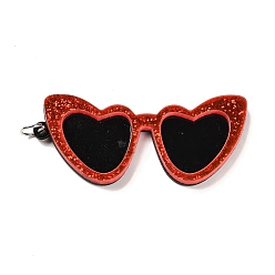 Rouge Acrylique opaque gros pendentifs, avec anneau de saut en fer platine, charmes de lunettes, rouge, 57x26x5mm, Trou: 5mm