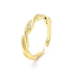 Golden Clear Cubic Zirconia Infinity Open Cuff Ring, Brass Jewelry for Women, Golden, Inner Diameter: US Size 7(17.3mm)