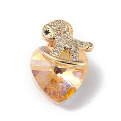 PeachPuff Real 18K Gold Plated Rack Plating Brass Micro Pave Clear Cubic Zirconia Pendants, with Glass, Long-Lasting Plated, Cadmium Free & Lead Free, Horse & Heart Charm, PeachPuff, 17.5x12x10mm, Hole: 2x4mm