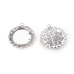 Antique Silver Zinc Alloy Pendant Settings for Cabochon & Rhinestone, DIY Findings for Jewelry Making, Flat Round, Lead Free and Cadmium Free, Antique Silver, 33.5x30x1.4mm, Hole: 2mm