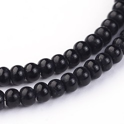 Black Glass Round Beads Strands, Black, 4x3mm, Hole: 1mm, about 99pcs/strand, 11.8 inch
