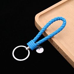 Bleu Ciel Foncé Porte-clés à tricoter en cuir pu, porte-clés bracelet, avec porte-clés en alliage plaqué platine, bleu profond du ciel, 12.5x3.2 cm