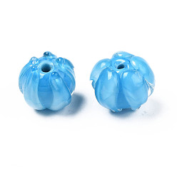 Deep Sky Blue Handmade Lampwork Beads, Flower, Deep Sky Blue, 10~11x11.5~12.5mm, Hole: 1.2mm