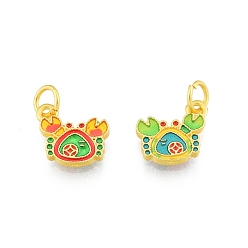 Colorful Alloy Enamel Charm, with Jump Rings, Matte Gold Color, Crab, Colorful, 10.5x11x1.5mm, Hole: 3.6mm