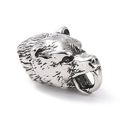 Antique Silver Tibetan Style 304 Stainless Steel Manual Polishing Cord Ends, End Caps, Wolf's Head, Antique Silver, 30.5x17x15mm, Hole: 5x6mm, Inner Diameter: 8.5x8.5mm
