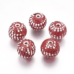 Red Handmade Indonesia Beads, with Silver Color Plated Cores, Round, Red, 23.5~25x20.5~21.5mm, Hole: 3~3.5mm