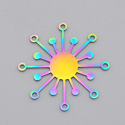 Rainbow Color Ion Plating(IP) 201 Stainless Steel Chandelier Components Links, Laser Cut, Flower, Rainbow Color, 37x37x1mm, Hole: 1.8mm