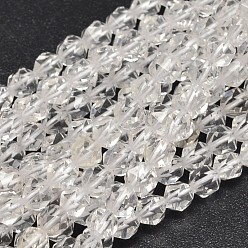 Quartz Crystal Faceted Natural Quartz Crystal Beads Strands, Rock Crystal Beads, Star Cut Round Beads, 6x5mm, Hole: 1mm, about 64pcs/strand, 15.7 inch