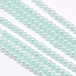 Pale Turquoise Eco-Friendly Dyed Glass Pearl Round Beads Strands, Grade A, Cotton Cord Threaded, Pale Turquoise, 4~4.5mm, Hole: 0.7~1.1mm, about 104pcs/strand, 15 inch