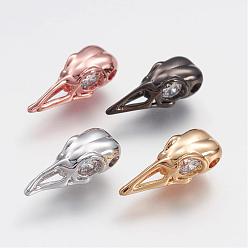 Mixed Color Brass Micro Pave Grade AAA Cubic Zirconia Beads, Bird Skull, Cadmium Free & Nickel Free & Lead Free, Mixed Color, 18x7x5.5mm, Hole: 2mm