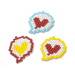 Mixed Color 3Pcs 3 Color Handmade MIYUKI Japanese Seed Loom Pattern Seed Beads, Heart Pattern Pendants, Mixed Color, 20x19x1.8mm, Hole: 0.7mm, 1Pc/color
