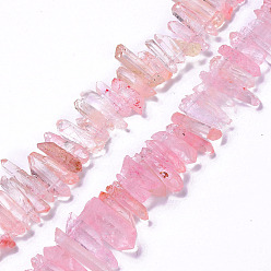 Rose Nacré Brins de perles teintes en cristal de quartz craquelé naturel, puce, perle rose, 13~38x3~7x4~7mm, Trou: 1mm, Environ 67~70 pcs/chapelet, 14.76~15.16'' (37.5~38.5 cm)