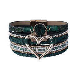 Bleu Vert Bracelets multi-étoiles en simili cuir, strass style bohème et cristal druzy, bracelet à maillons pour femme, sarcelle, 7-5/8 pouce (19.5 cm), 30mm