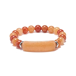 Aventurine Rouge Bracelet extensible en perles d'aventurine rouge naturelle, bijoux en pierres précieuses pour femmes, bracelets à breloques barre rectangulaire, diamètre intérieur: 2-1/8 pouce (5.3 cm)