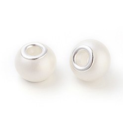 Gris Clair Peint à la bombe perles européennes en verre, perles de rondelle avec grand trou , avec des noyaux de laiton de ton argent, blanc, 14x11mm, Trou: 5mm