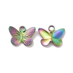 Rainbow Color Ion Plating(IP) 304 Stainless Steel Charms, Butterfly, Rainbow Color, 12x15x3mm, Hole: 2mm