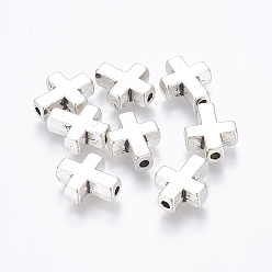 Antique Silver Tibetan Style Alloy Beads, Cadmium Free & Lead Free, Cross, Antique Silver, 15x12x5mm, Hole: 2mm