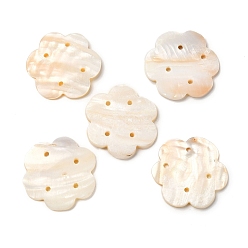 Flower Natural Freshwater Shell Chandelier Component Links, Flower Connector, Flower, 42~43x44~45x3.5mm, Hole: 2.5mm