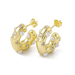 Real 18K Gold Plated Rack Plating Brass Clear Cubic Zirconia Stud Earrings for Women, with White Plastic Pearl, Long-Lasting Plated, Lead Free & Cadmium Free, Donut, Real 18K Gold Plated, 19.5x20.5x7mm, Pin: 0.8mm