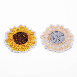 Gold Computerized Embroidery Cloth Iron On Patches, Costume Accessories, Appliques, Sunflower, Gold, 44x1.5mm