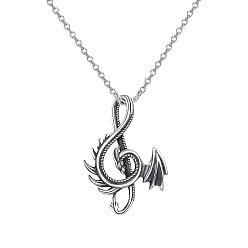 Platinum Alloy Musical Note with Dragon Pendant Necklace for Men Women, Platinum, 20.08 inch(51cm)